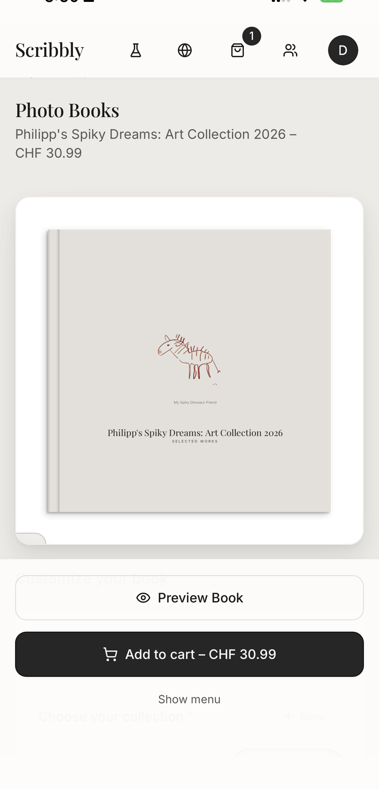 Keepsake photo book in Scribbly app